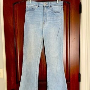 Express Flare Jean. Super High Rise. Size 6 LONG. Light wash